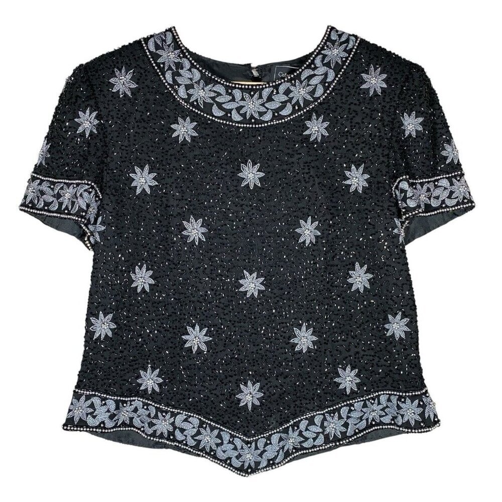 Cote d'Azur Vintage Beaded Embroidered Silk Top Sz M Embellished Evening Formal